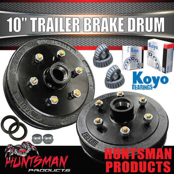 2X Trailer 10" Drums Suit 6 Stud Landcruiser Stud Pattern 6/139.7 PCD & L/M Japanese Bearings