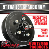 2X 9" 5 Stud Trailer Brake Drums 5 Stud Landcruiser & S/L Bearings