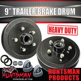 2X 9" 5 Stud Trailer Brake Drums 5 Stud Landcruiser & S/L Bearings