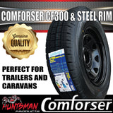 14x6 & 195R14C Sunraysia HQ Black Caravan Trailer Wheel Rim & Comforser CF300 Tyre 195 14