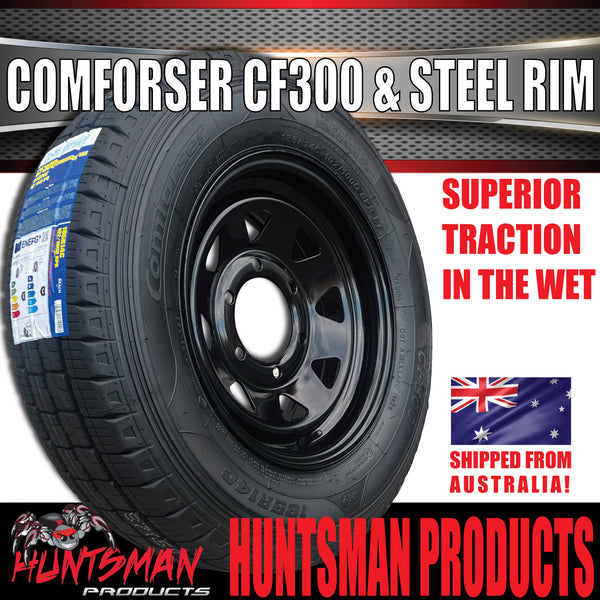 15x6 6 Stud Black Trailer Caravan Steel Rim & 225/70R15C Comforser CF300 Tyre. 225 70 15