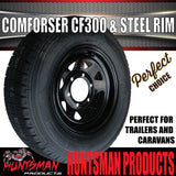 15x6 & 195R15C Black 6 Stud Caravan Trailer Sunraysia Steel Wheel Rim & Comforser CF300 Tyre