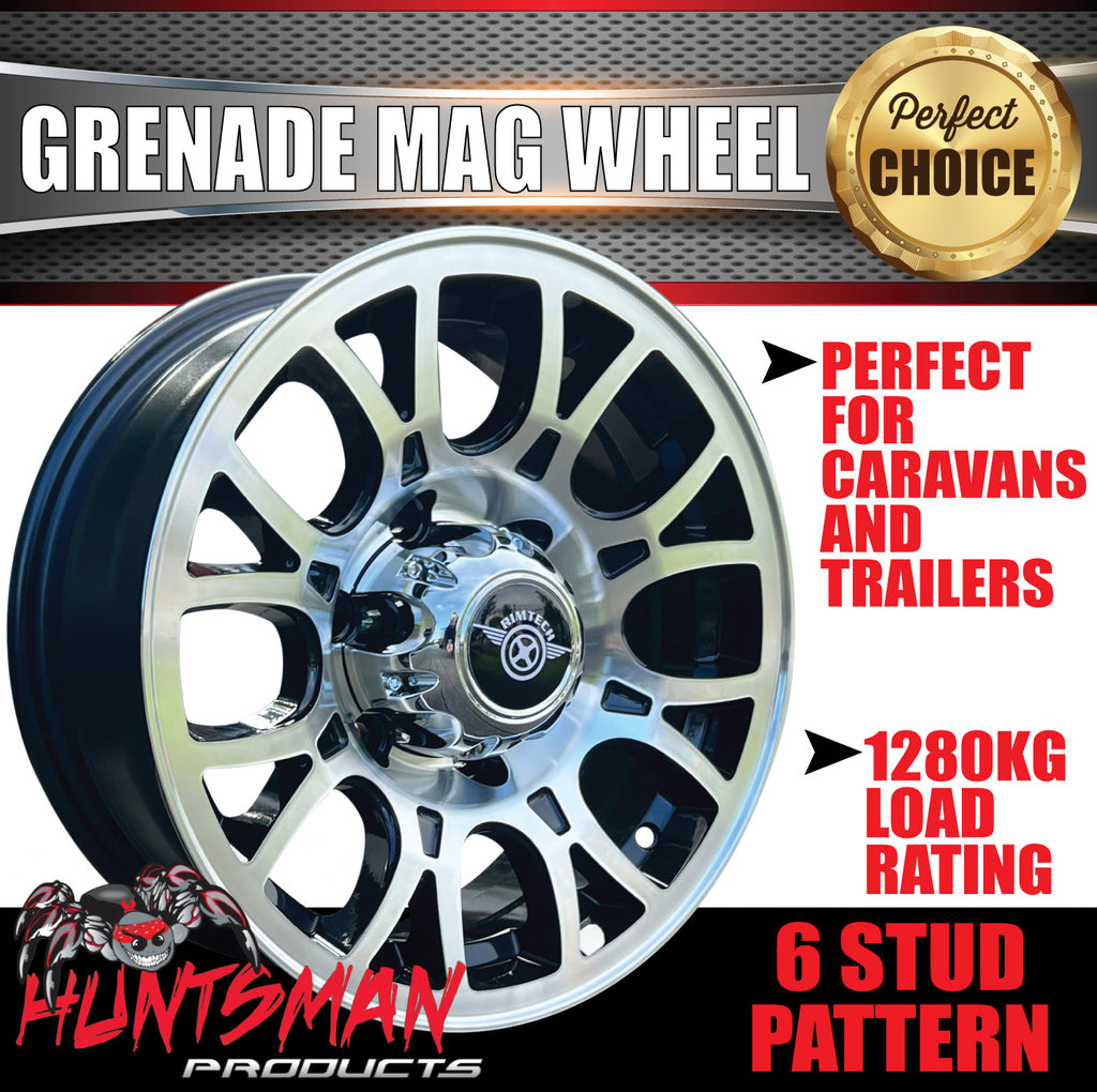 15" 6 Stud Grenade Caravan Trailer Alloy Wheel Rim & 195R15 LT Roadcru