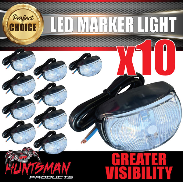 10x Huntsman Products Front White Outline LED Truck Trailer Marker Light lamp 10-30 Volt