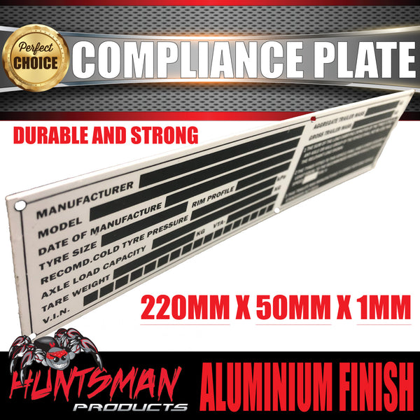 Large Trailer Caravan Vin Plate Compliance Plate ID Tag Aluminium 220mm x 50mm