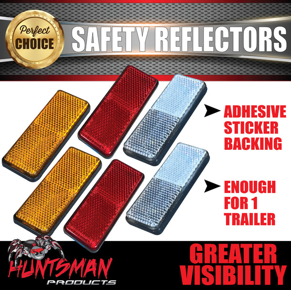 3 Pair For 1 Set Trailer Caravan Adhesive Reflectors 85x30mm, CTA Approved