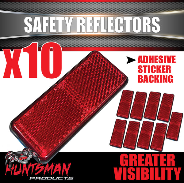 x10 Huntsman Red Trailer Truck Caravan Adhesive Reflector 85x30mm, CTA Approved