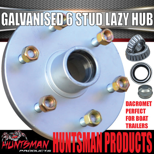 1x Galvanised Dacromet 6 Stud Trailer Caravan Lazy Hub & SL bearing kit. Marine Seal