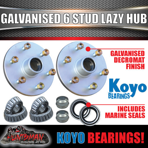 x2 galvanised 6 stud lazy x2 Galvanised 6 stud 6/139.7 PCD Trailer Caravan Hubs & LM KOYO Bearing Kits Suit Landcruiser Patternhubs & holden Koyo LM bearings