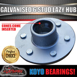 x2 Galvanised 6 stud 6/139.7 PCD Trailer Hubs & Slimline (Ford) KOYO Bearing Kits suit Landcruiser Pattern